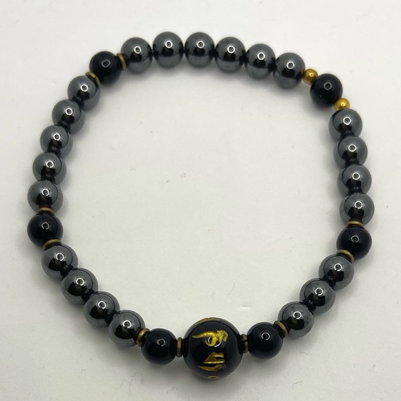 Vintage Natural Hematite, black onyx & Black Obsidian Beads bracelet - Picture 1 of 2